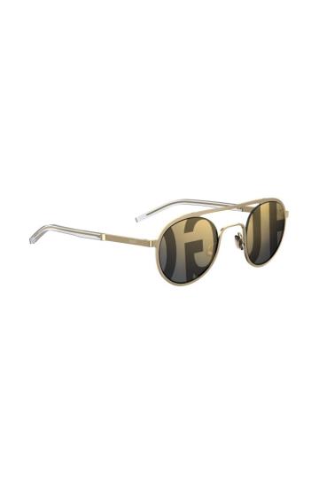 Okulary Słoneczne HUGO Gold Tone Round Złote Męskie (Pl13470)